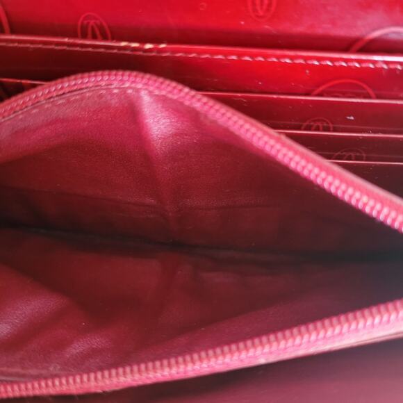 Cartier Happy Birthday Patent Leather Envelope Long Wallet Red Large Logo Clutch - Picture 5 of 11